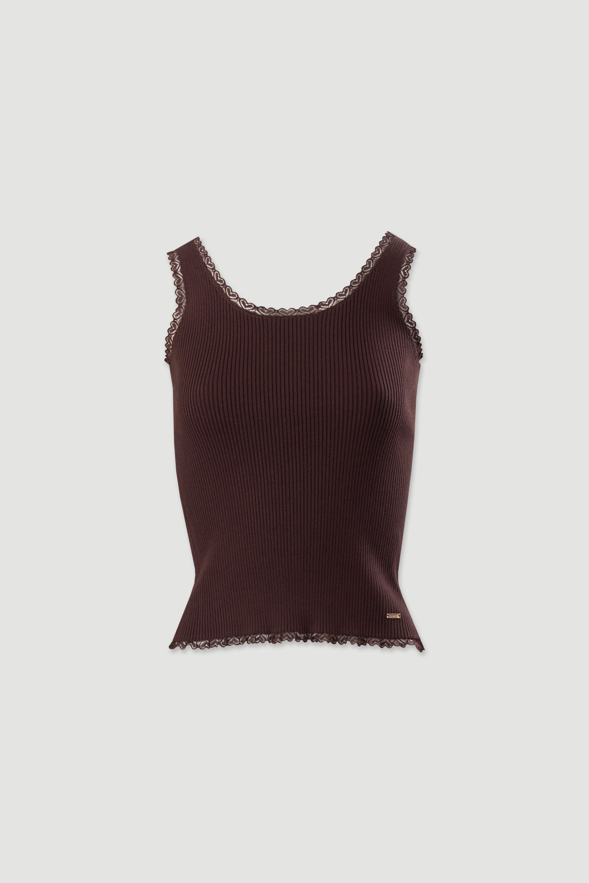 Fitted ribbed knit top with lace trim