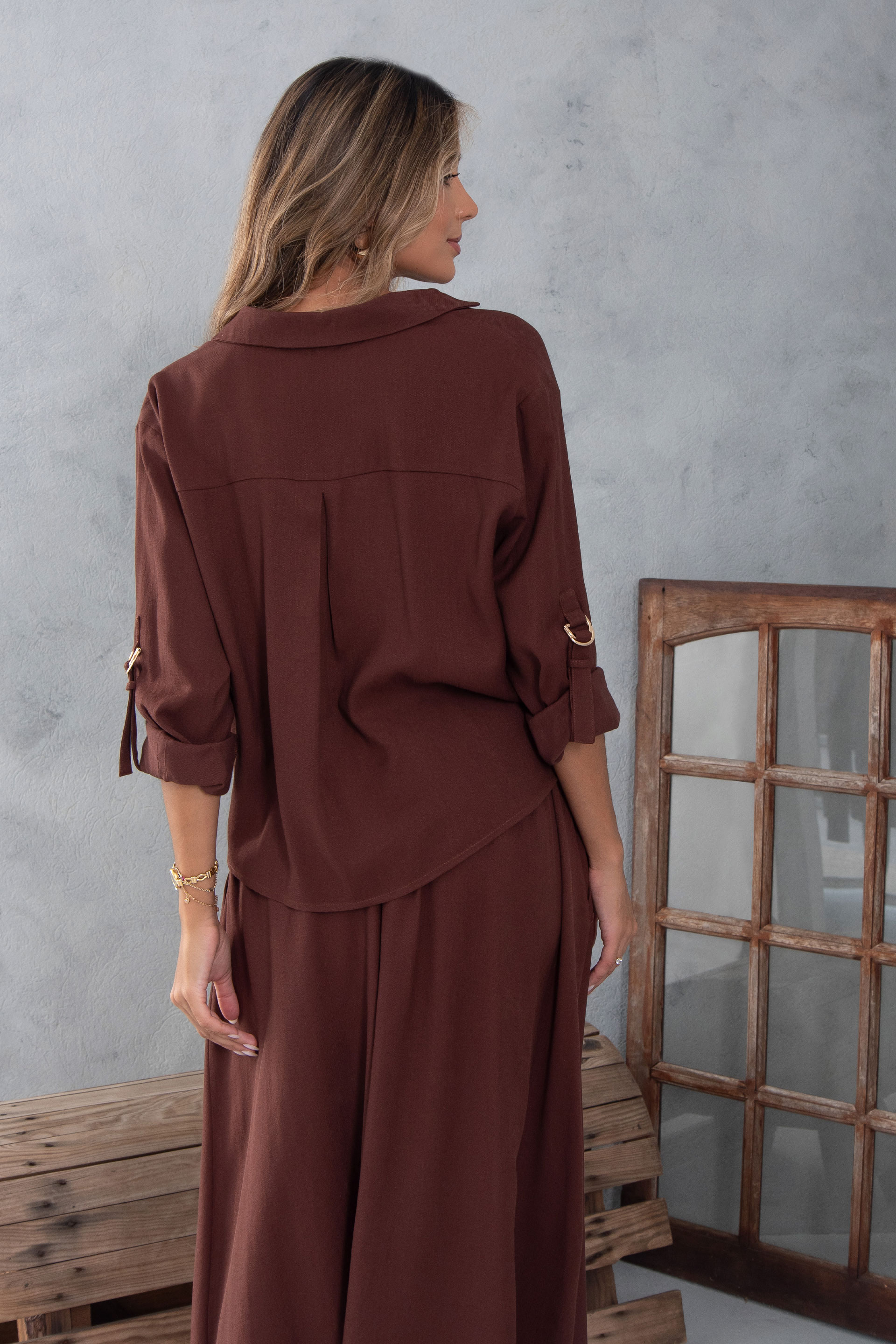 Blouse with front knot and 3/4 sleeves