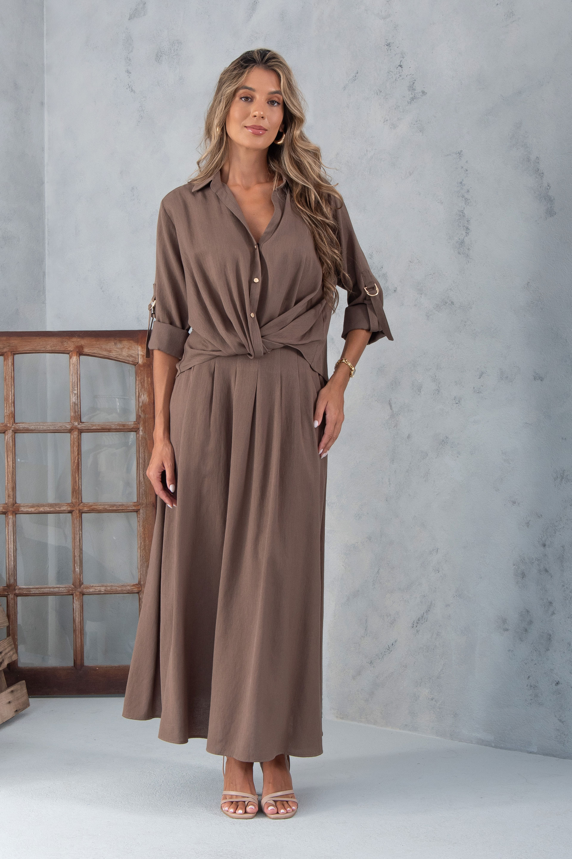 Blusa con nudo delantero y manga 3/4