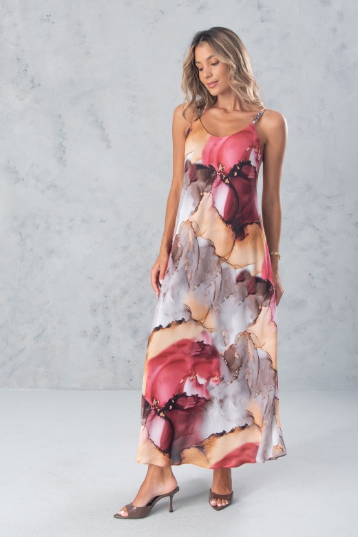 Vestido midi fluido estampado de ala