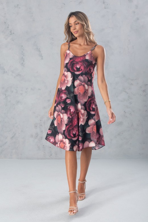 Short fluid floral print dress with straps