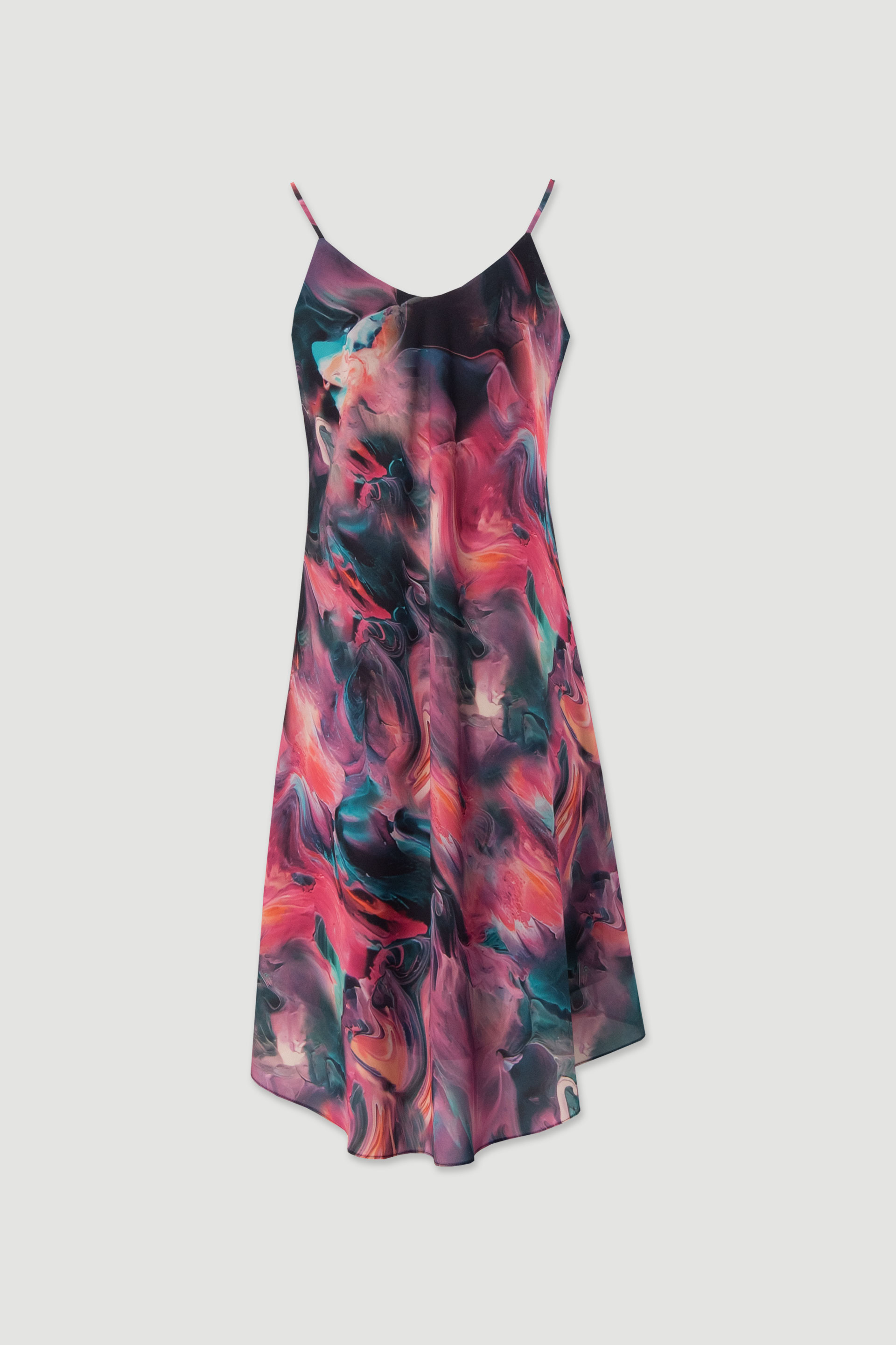 Vestido midi liso com alças finas