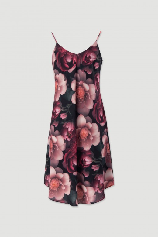 Short fluid floral print dress with straps