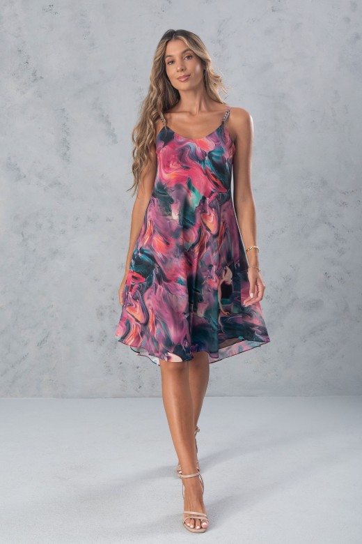 Vestido midi liso com alas finas