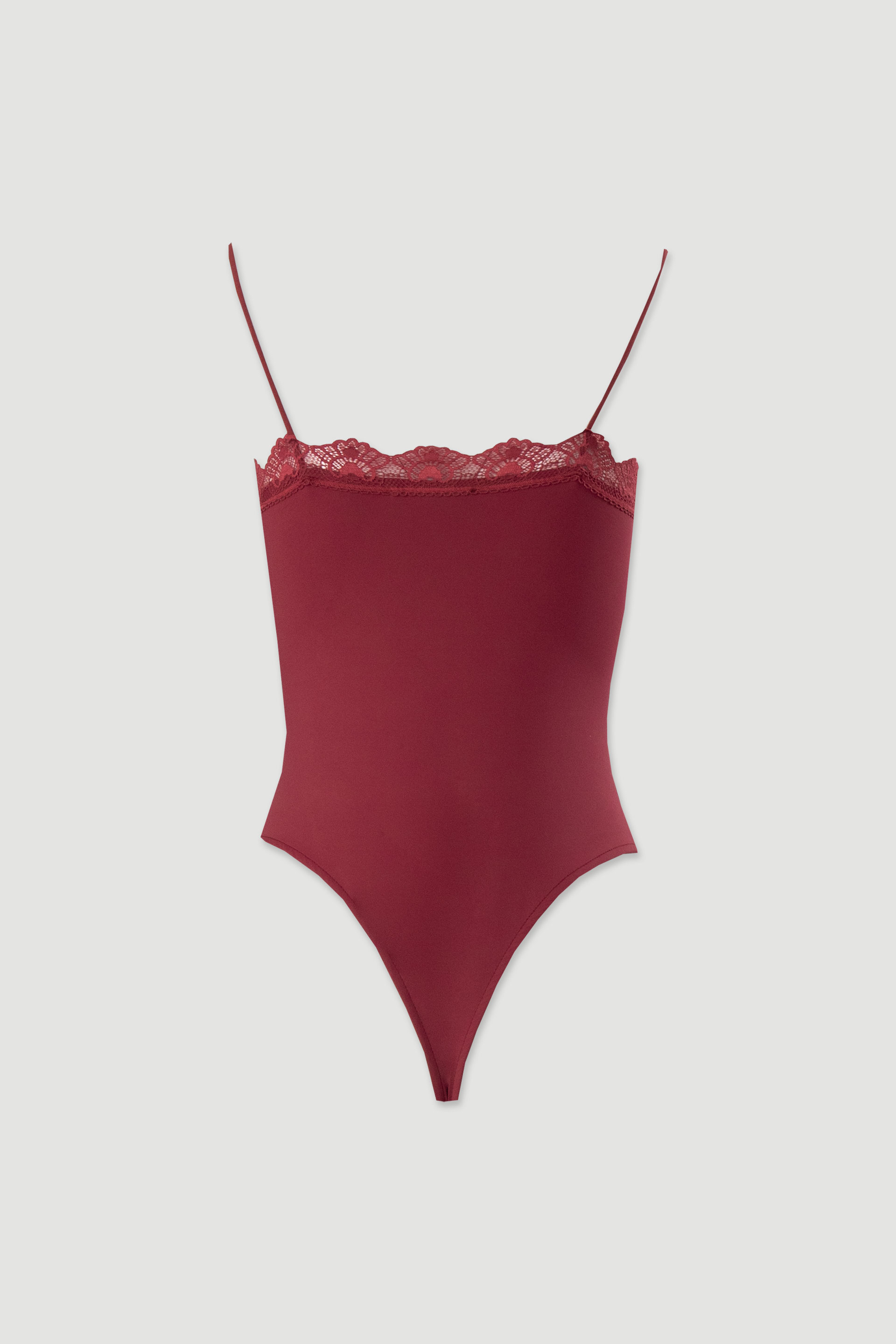 Body ajusté en maille lycra avec détail en dentelle