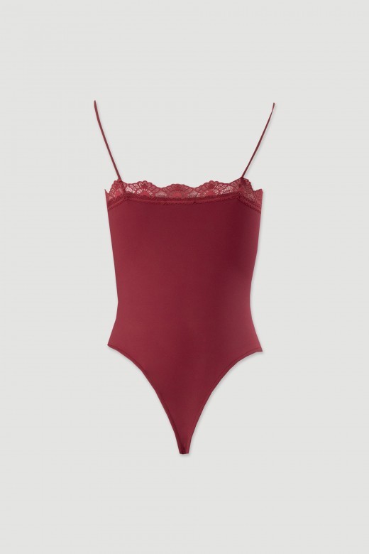 Fitted lycra bodysuit with lace detail