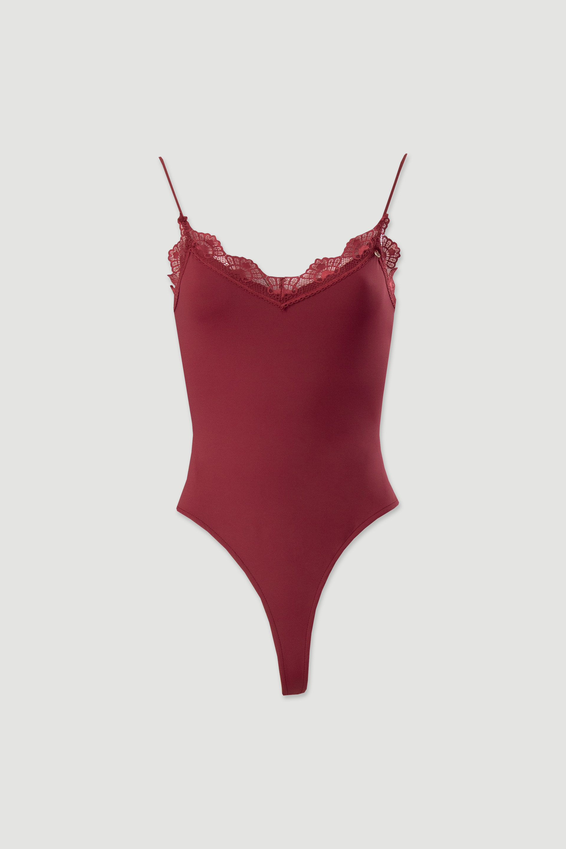 Body ajusté en maille lycra avec détail en dentelle