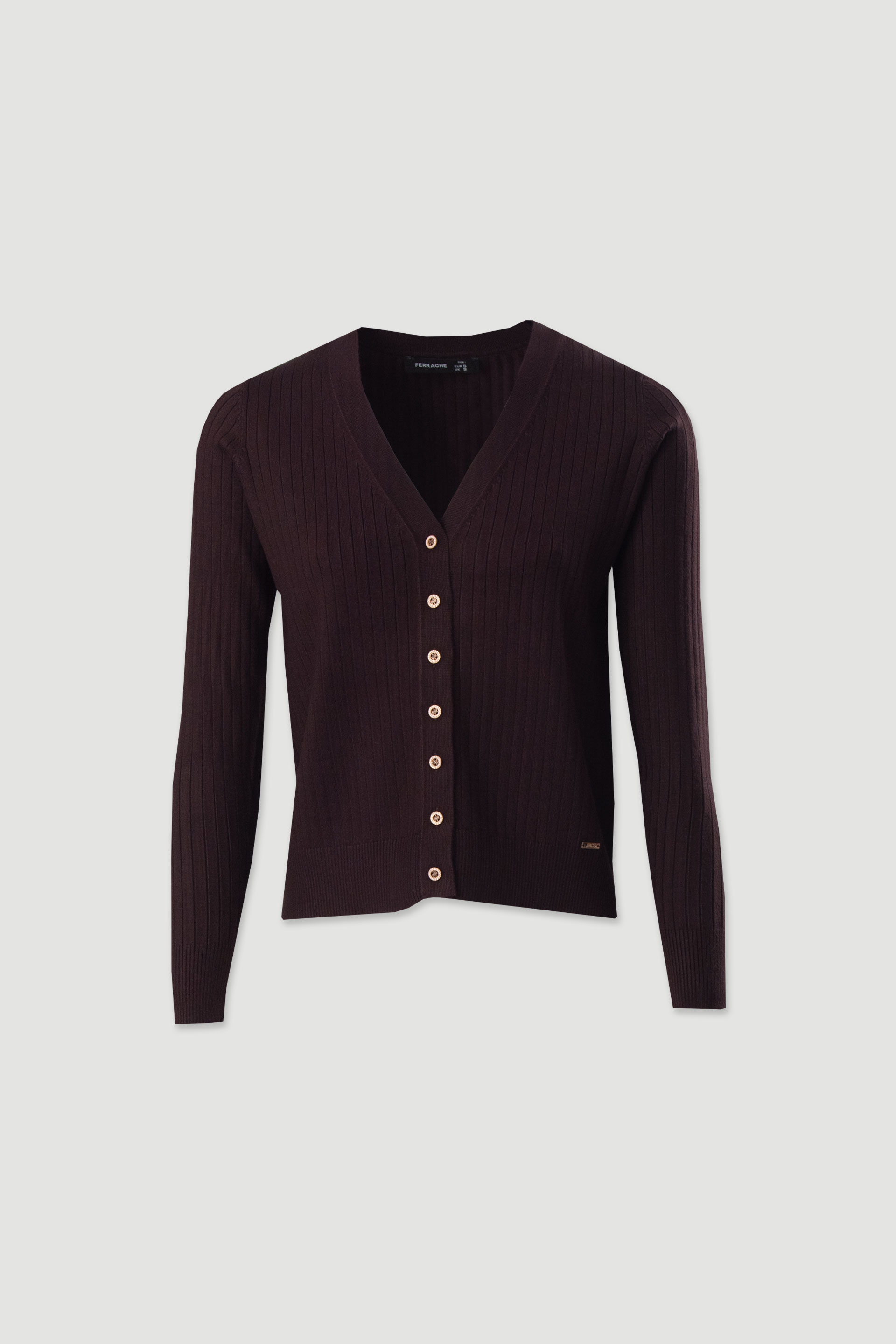 Casaco de malha canelada com decote em v