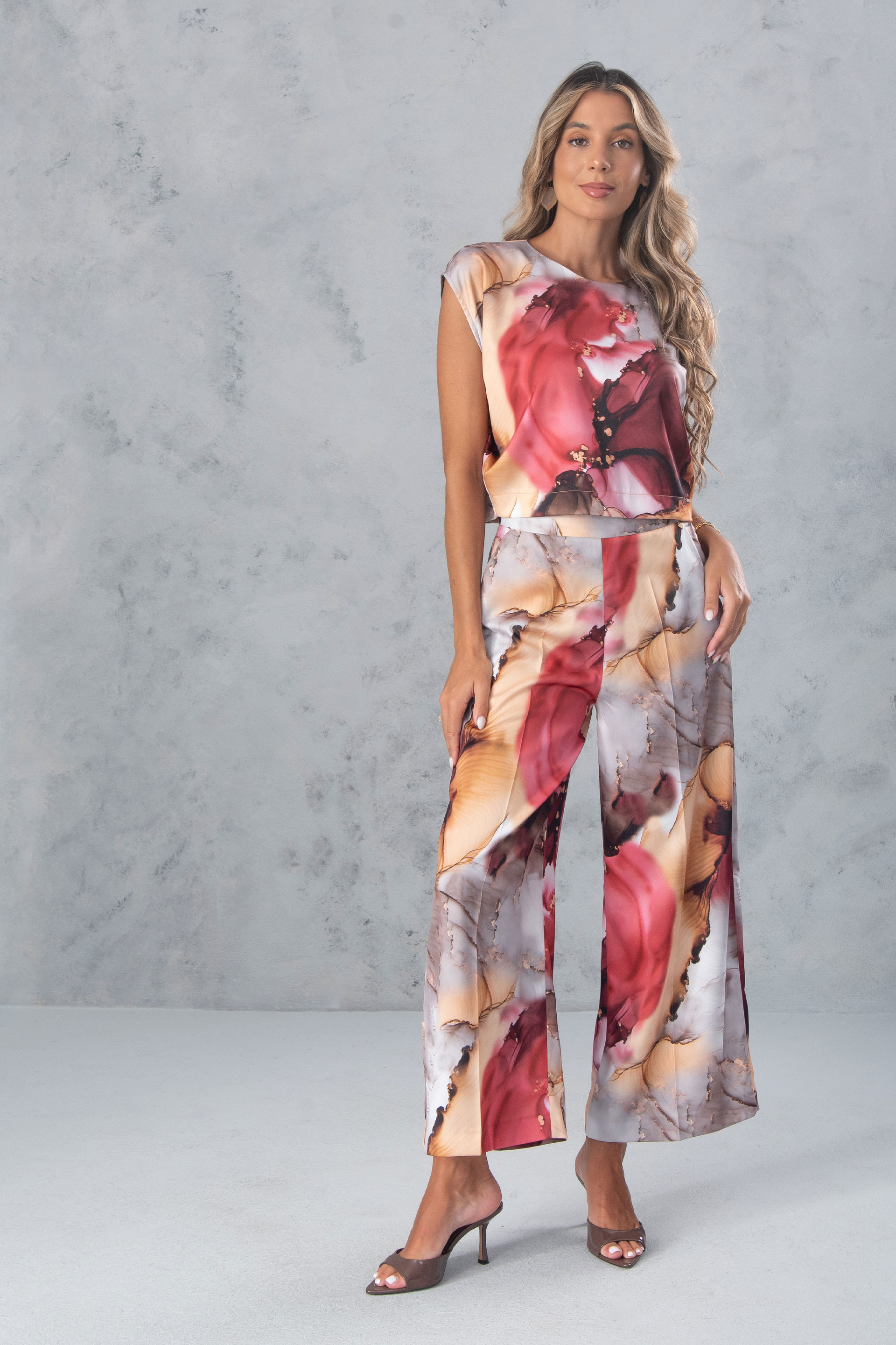 Pantalón culotte satinado estampado