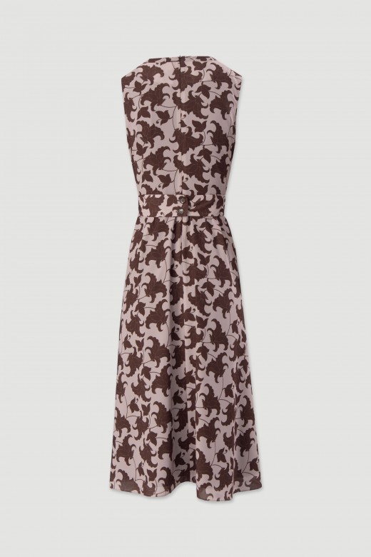 Printed midi dress with pleats and belt