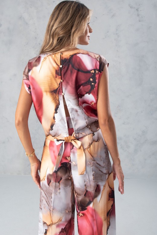 Blusa curta estampada com lao nas costas