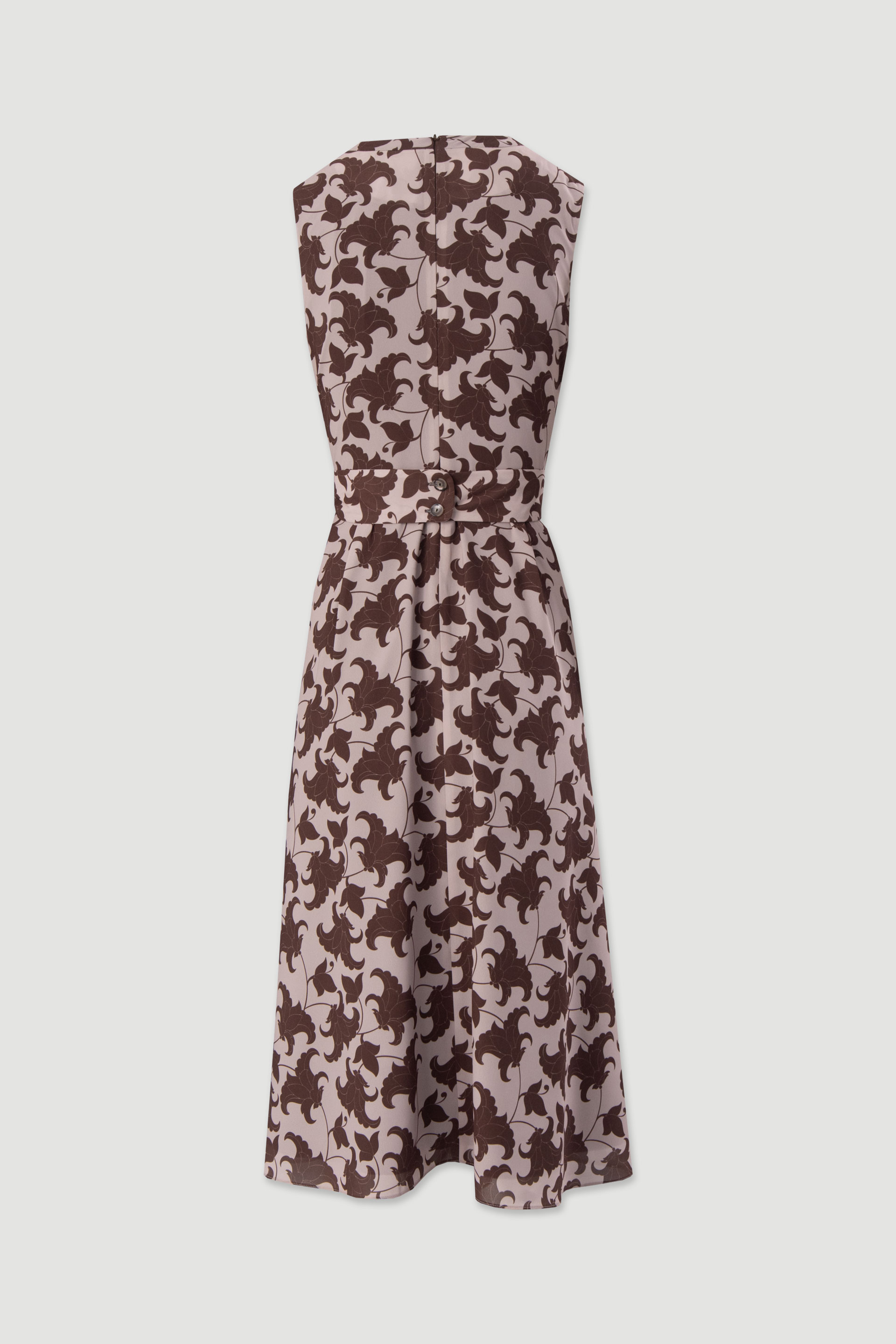 Vestido midi estampado con pliegues y cinturón