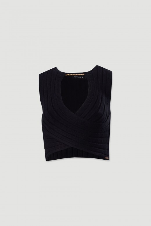 Crossover knit top with v-neck
