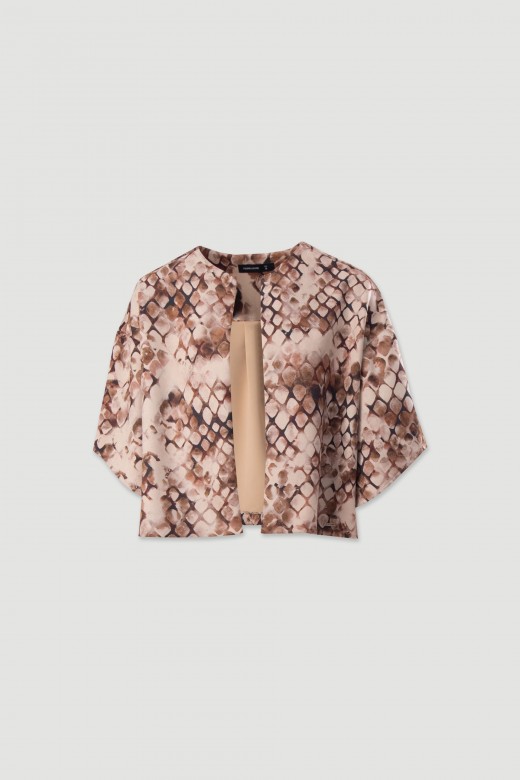 Casaco curto em tecido estampado efeito de pssego
