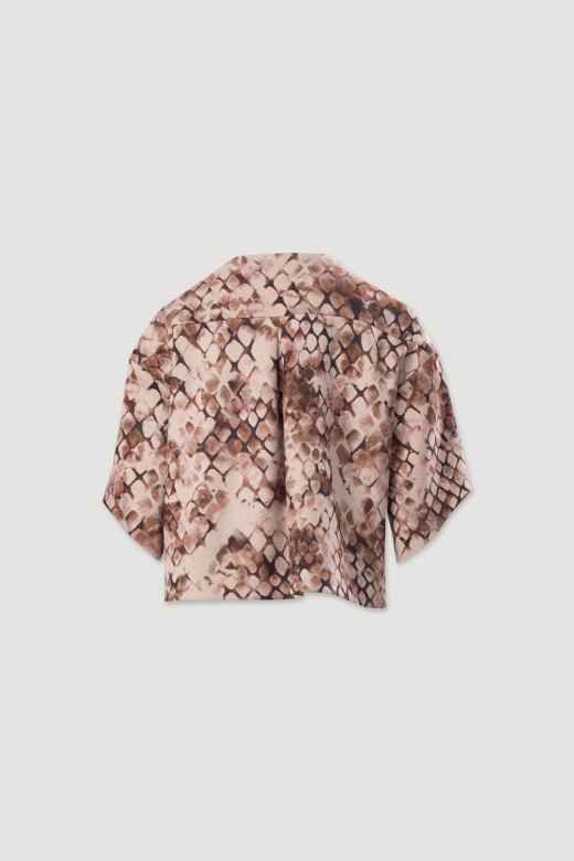 Casaco curto em tecido estampado efeito de pssego