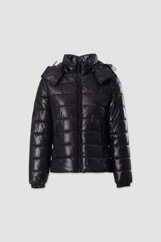 Parka acolchoada com capuz removvel