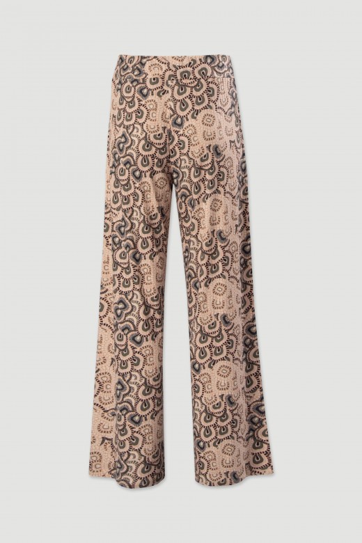 Printed wide-leg knit trousers