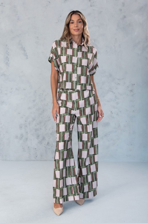 Pantaln estampado de pierna ancha en tejido fluido