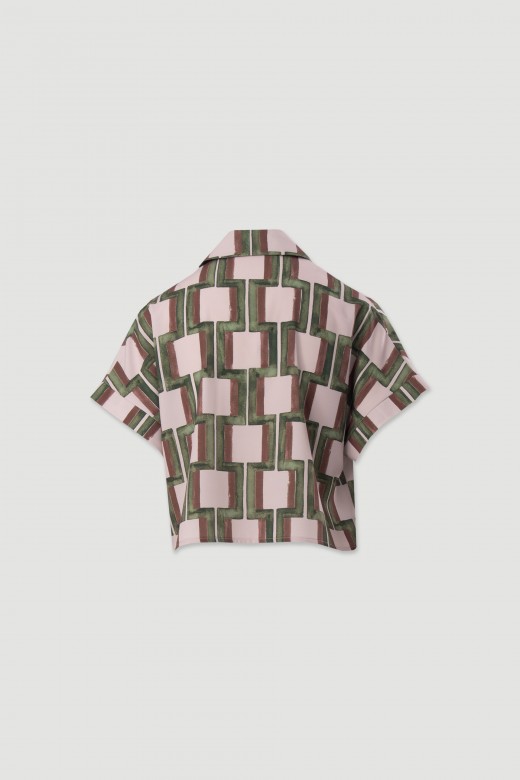 Cropped printed blouse with dropped sleeves