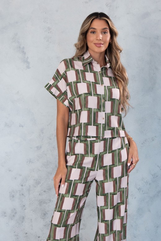 Cropped printed blouse with dropped sleeves