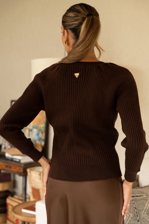 Camisola de malha canelada com decote redondo