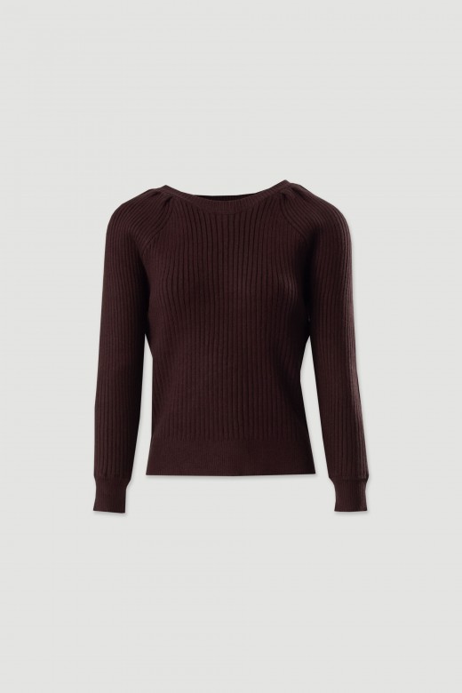 Camisola de malha canelada com decote redondo