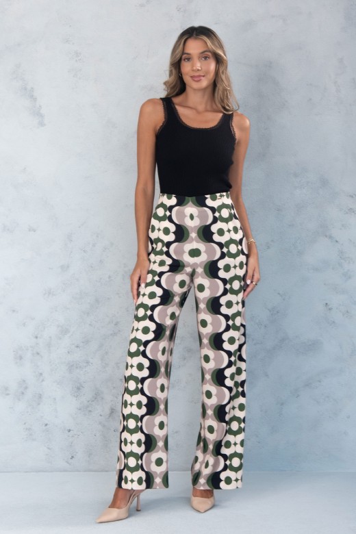 Pantaln fluido estampado de pierna ancha