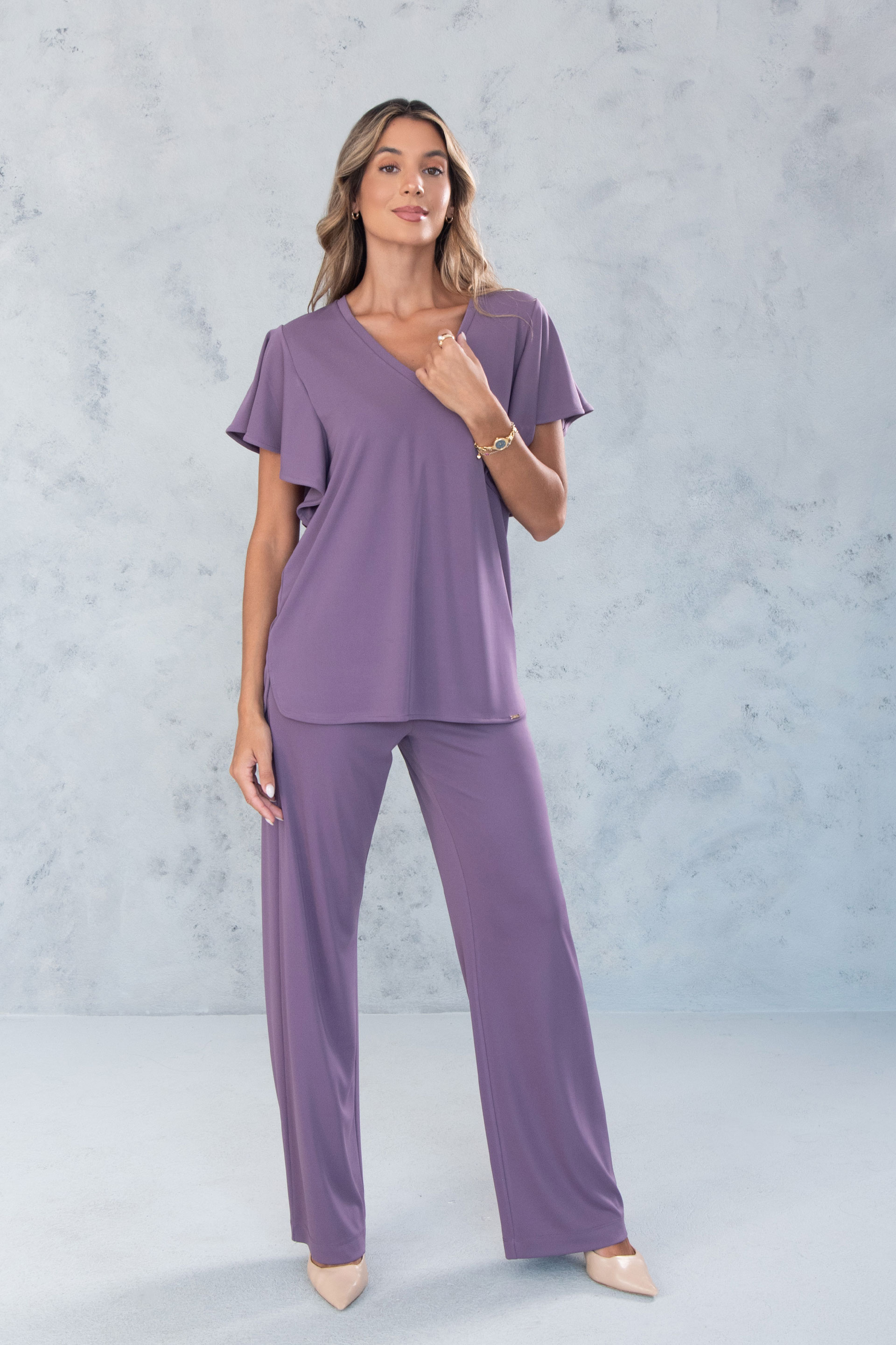 Wide-leg knit trousers