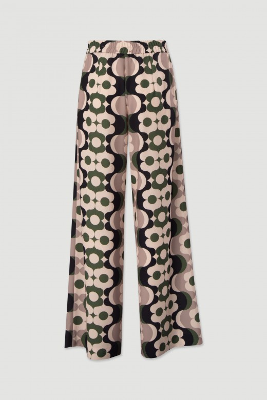 Pantaln fluido estampado de pierna ancha