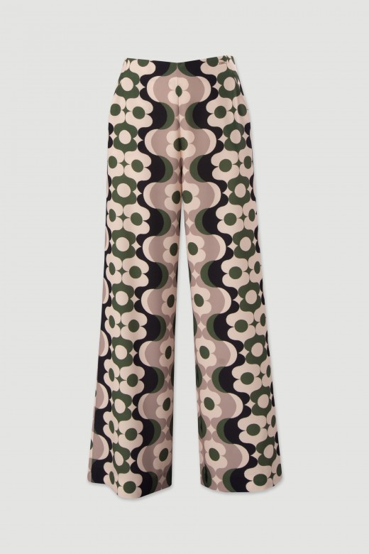 Pantaln fluido estampado de pierna ancha