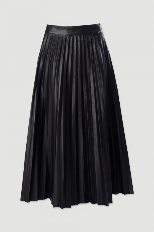 Jupe midi plisse en simili cuir
