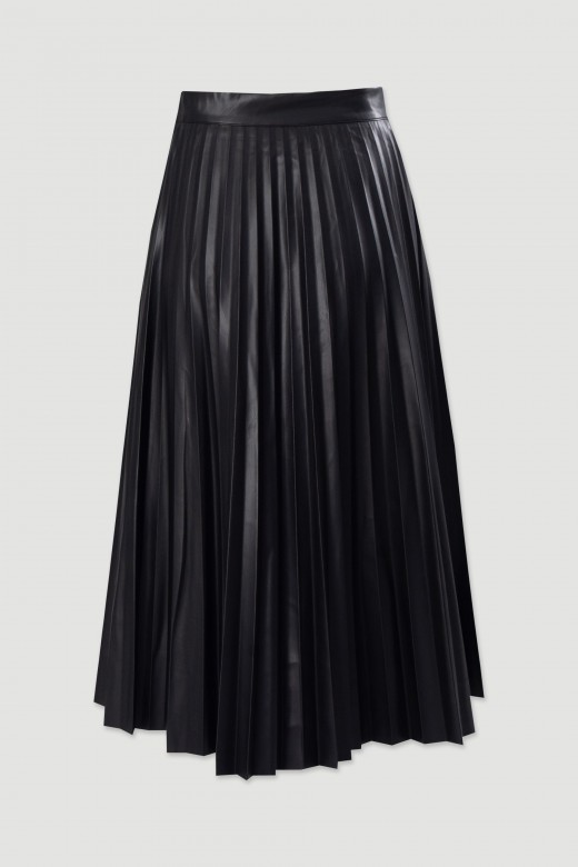 Jupe midi plisse en simili cuir