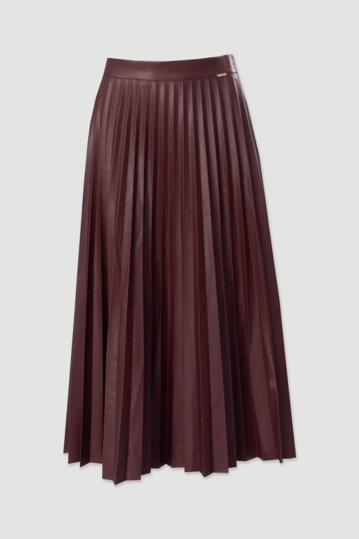 Jupe midi plisse en simili cuir