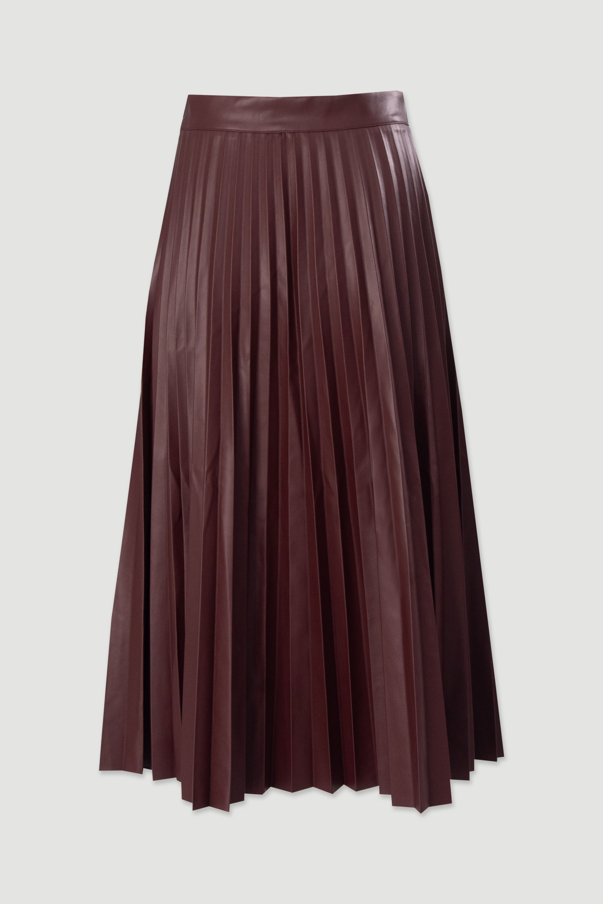 Saia midi em napa plissada