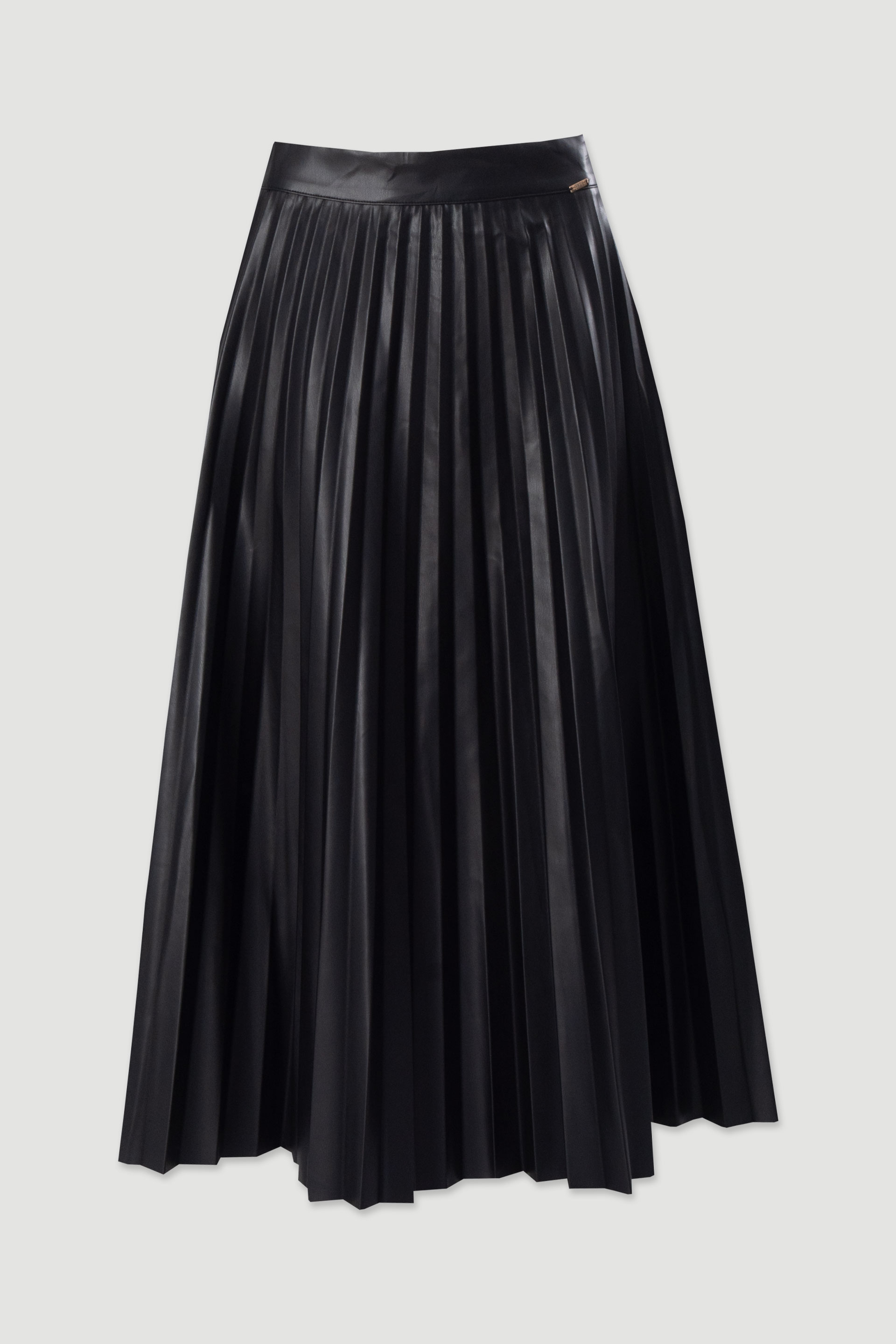 Pleated faux leather midi skirt