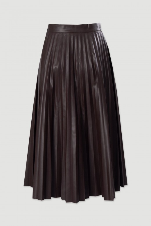 Jupe midi plisse en simili cuir