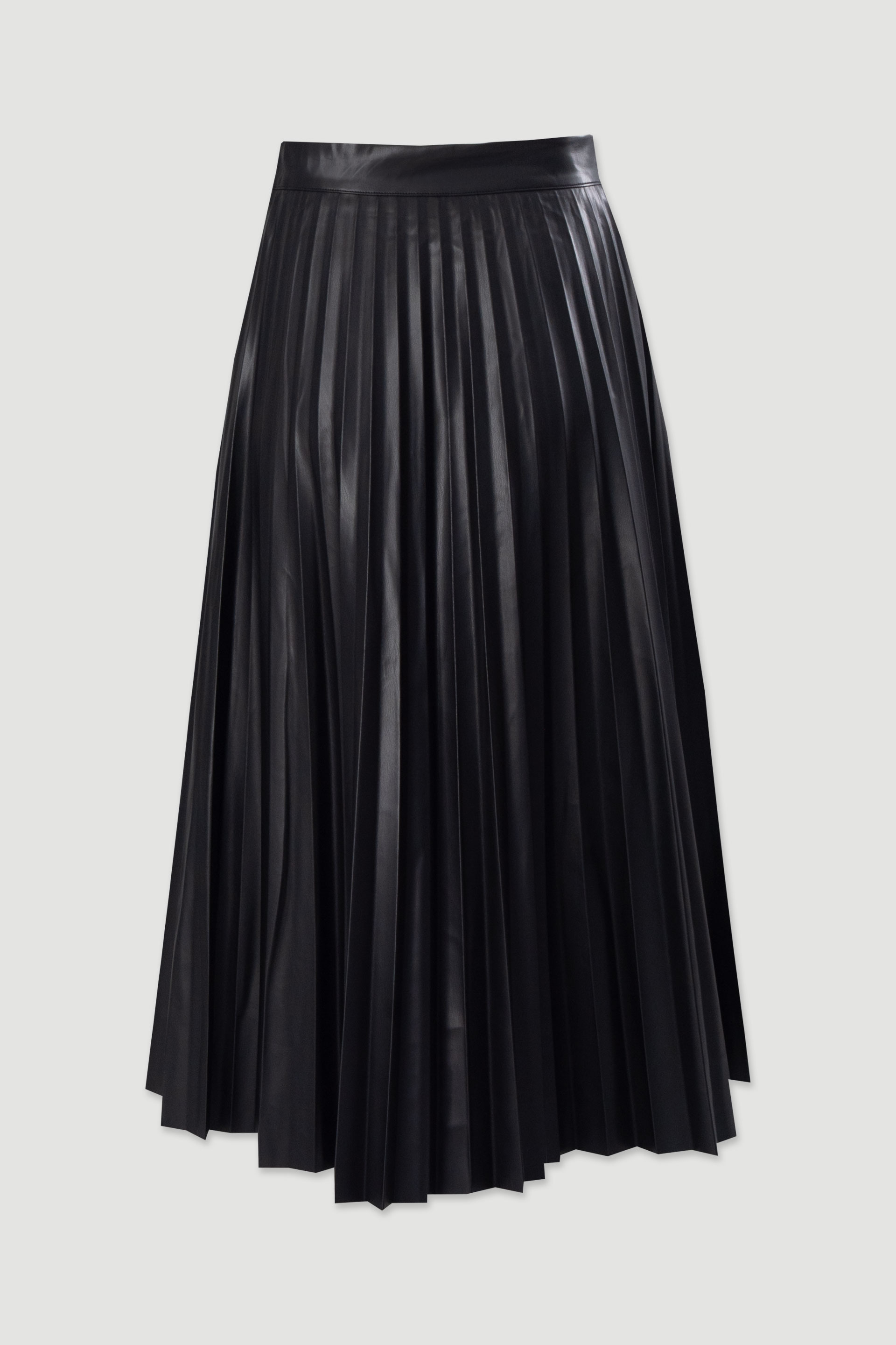 Pleated faux leather midi skirt