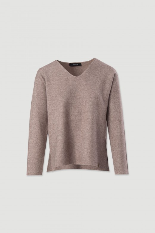 Knit sweater with v-neckline