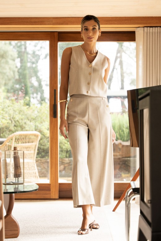 Pantalon court en tissu textur