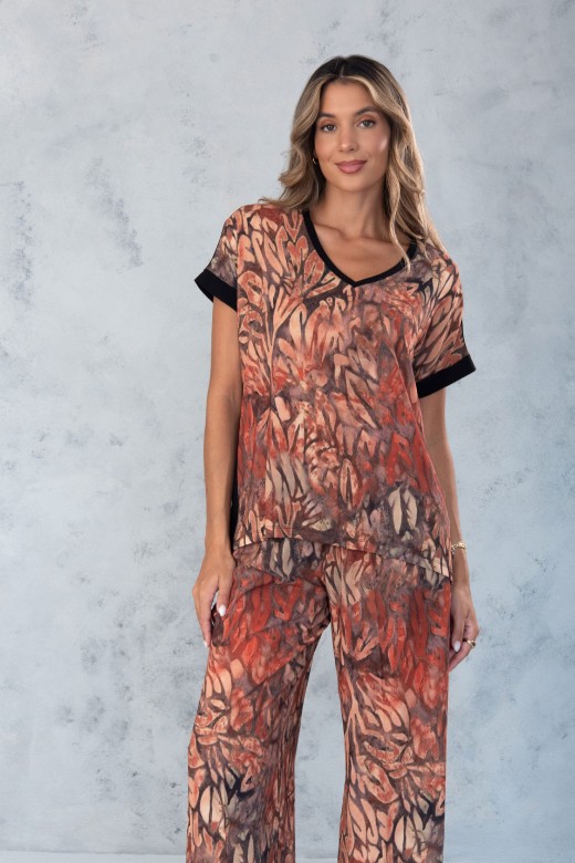 Tnica de malha estampada em v
