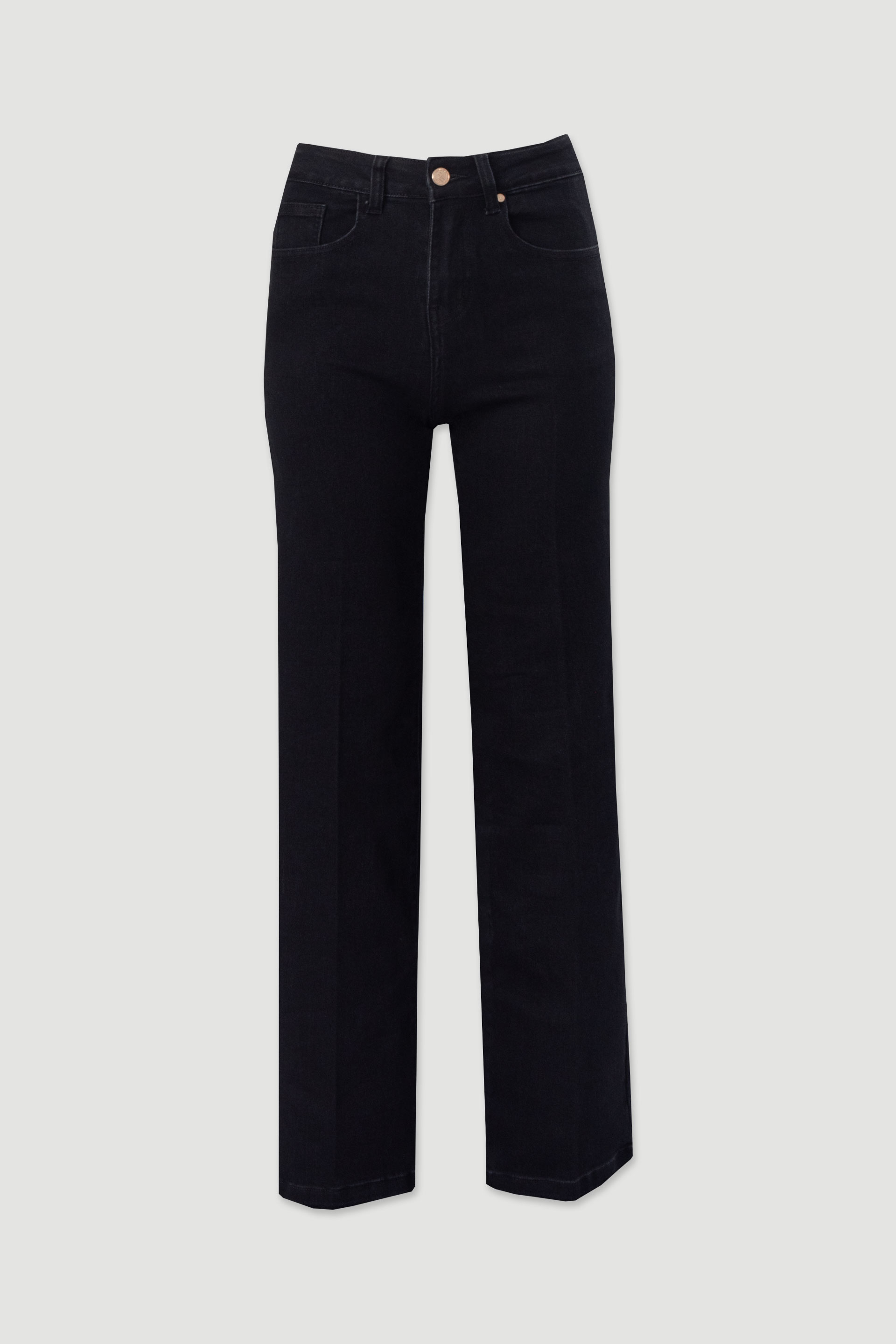 Calça de sarja de cintura subida com mistura de algodão