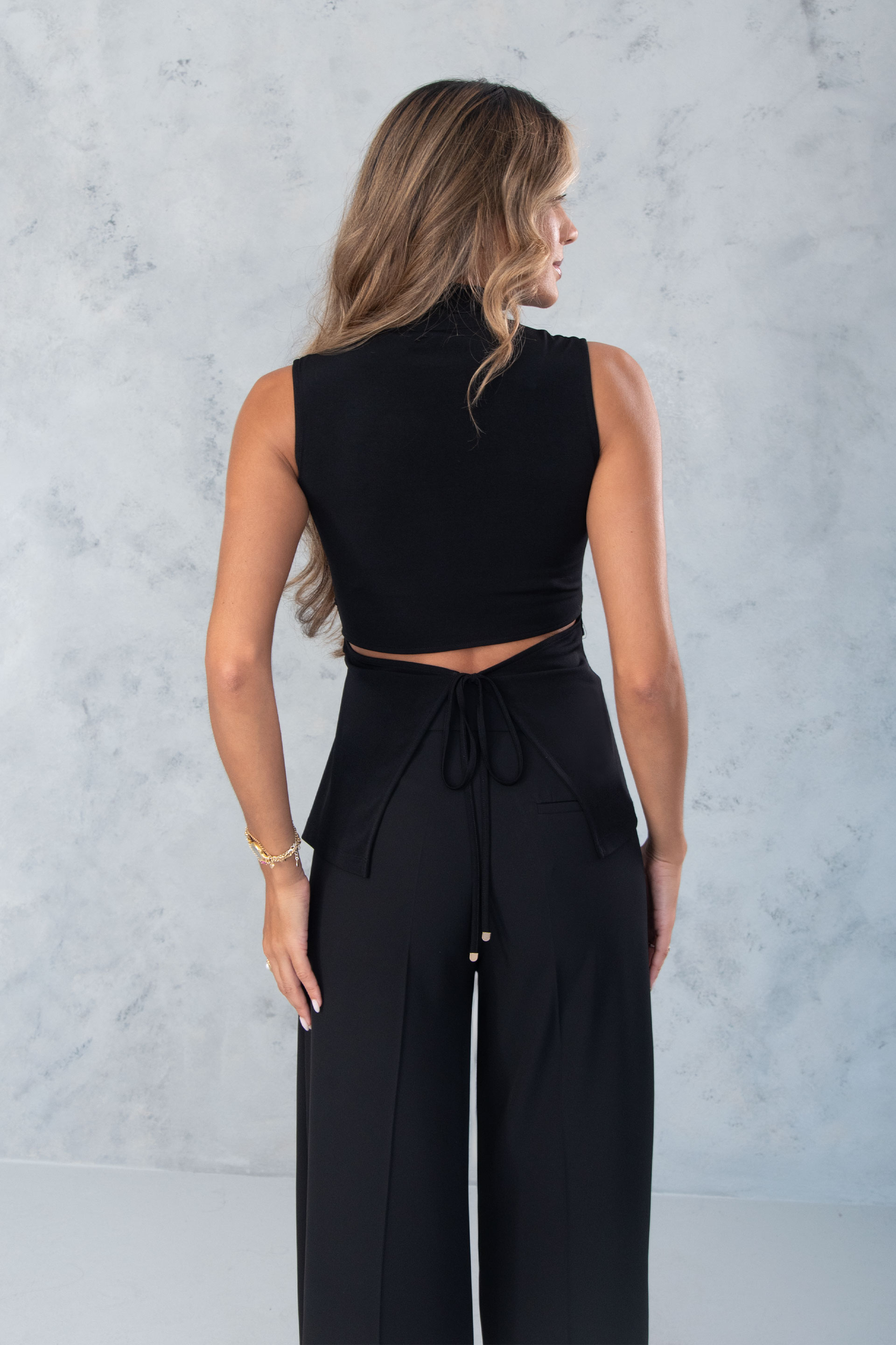 High neck top with back tie