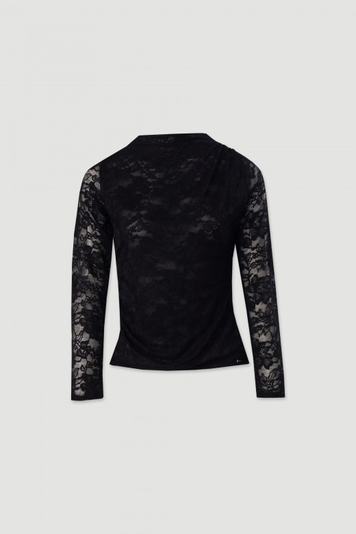 Lace fabric sweater with ruched detail