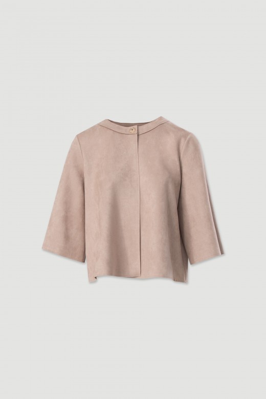 Veste en tissu effet peau de pche avec manches 3/4