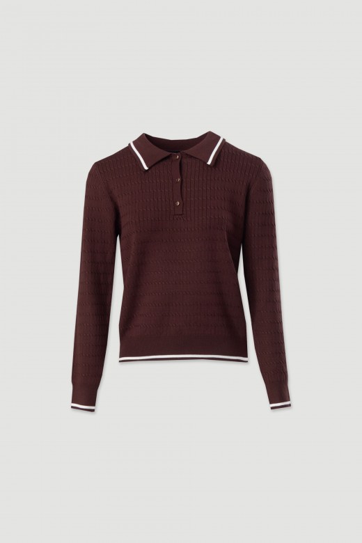 Polo en maille avec dtail de rayure contrastante