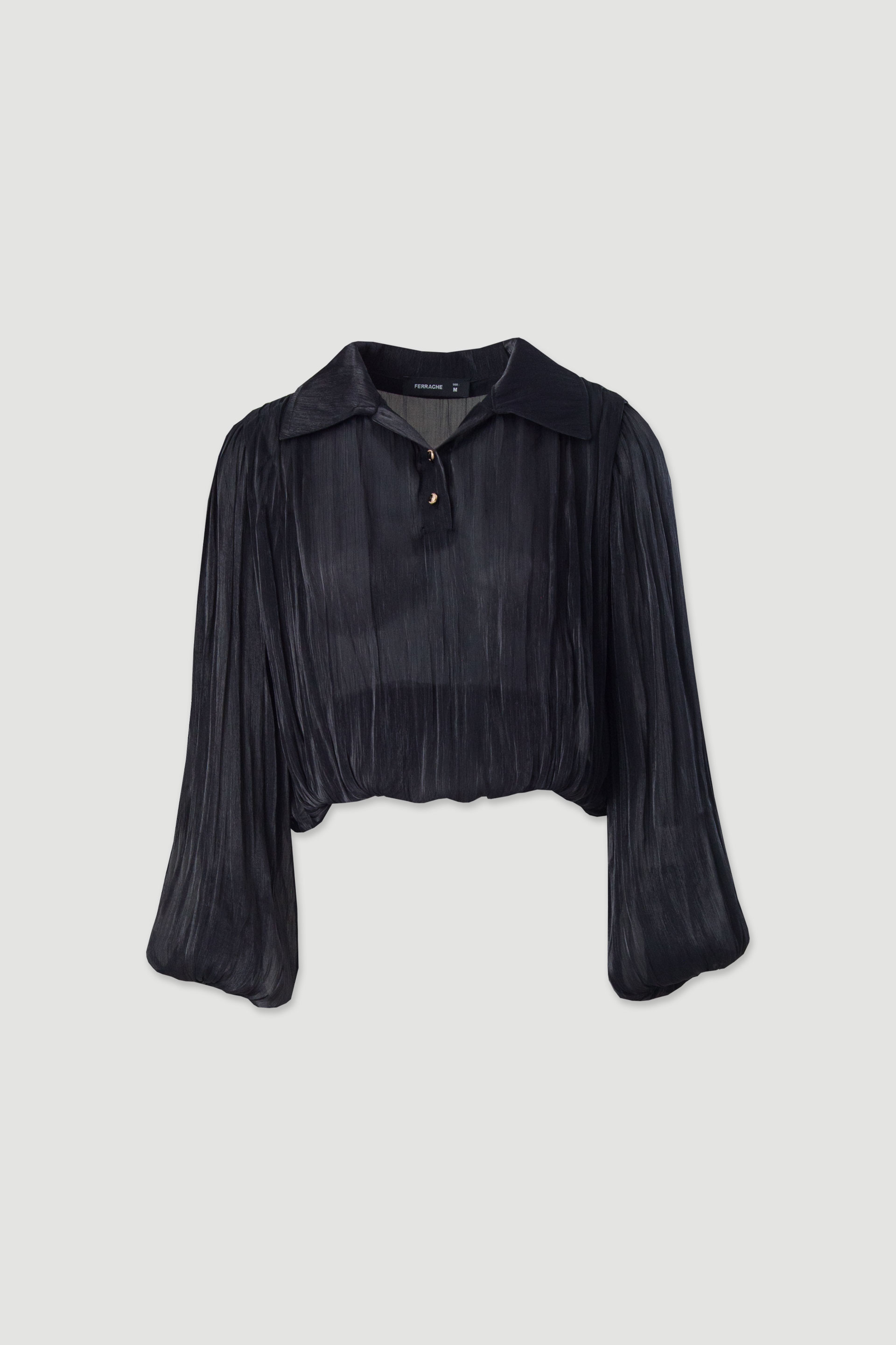 Cropped satin georgette blouse with balloon cut