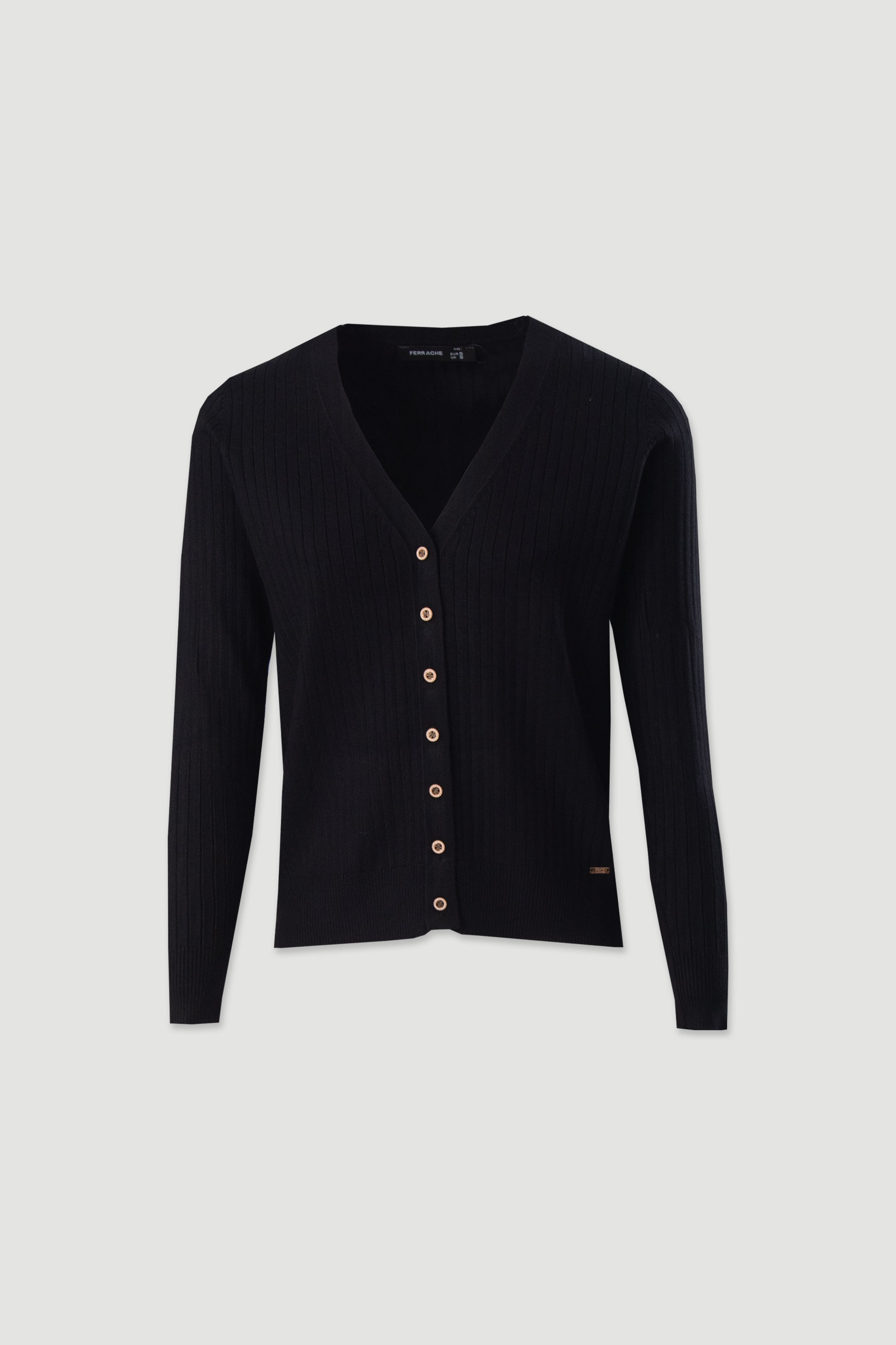 Casaco de malha canelada com decote em v