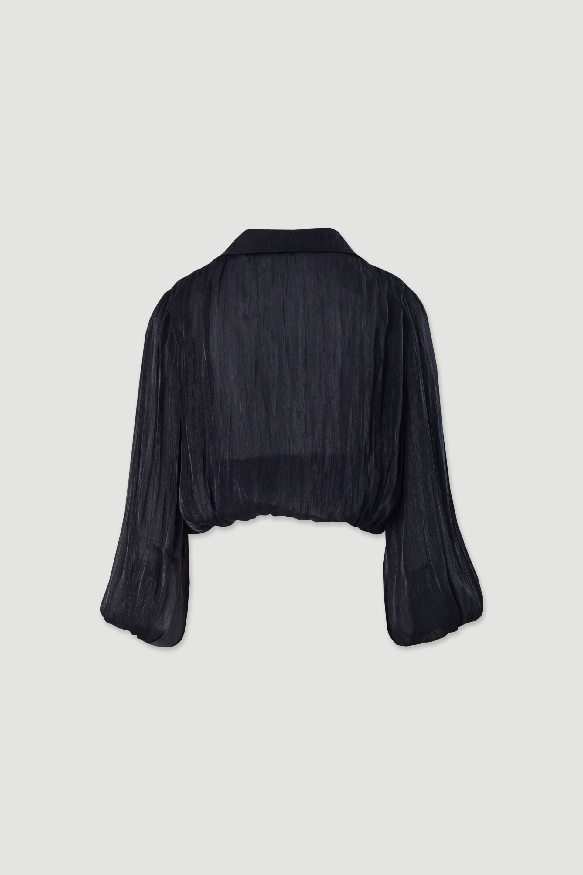 Cropped satin georgette blouse with balloon cut