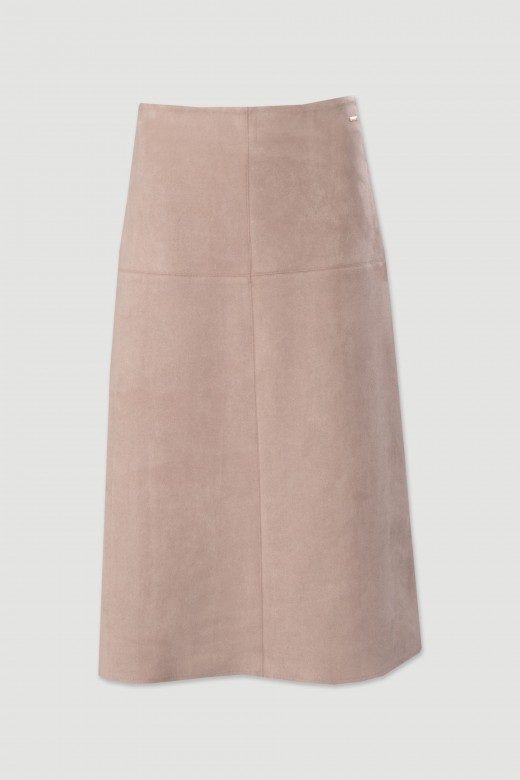 Jupe midi en tissu effet peau de pche