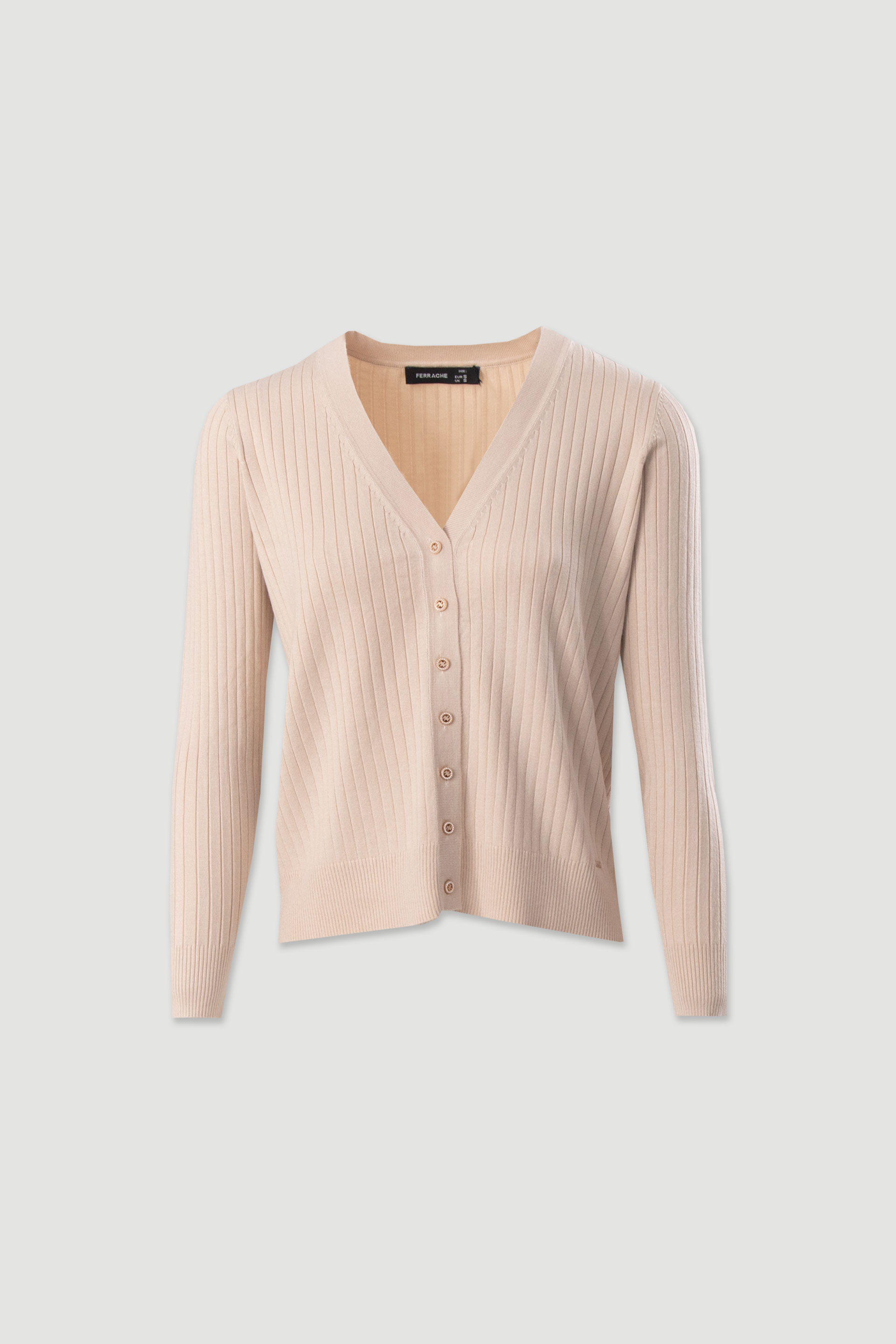 Casaco de malha canelada com decote em v